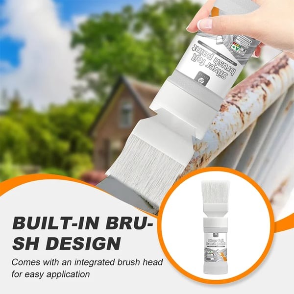 🎨 Water-Based Metallic Silver Paint with Built-in Brush