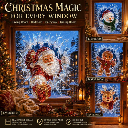 ✨🎄Crystal Christmas Break-In Window Decal — 3D Shattered-Glass Holiday Window Decoration