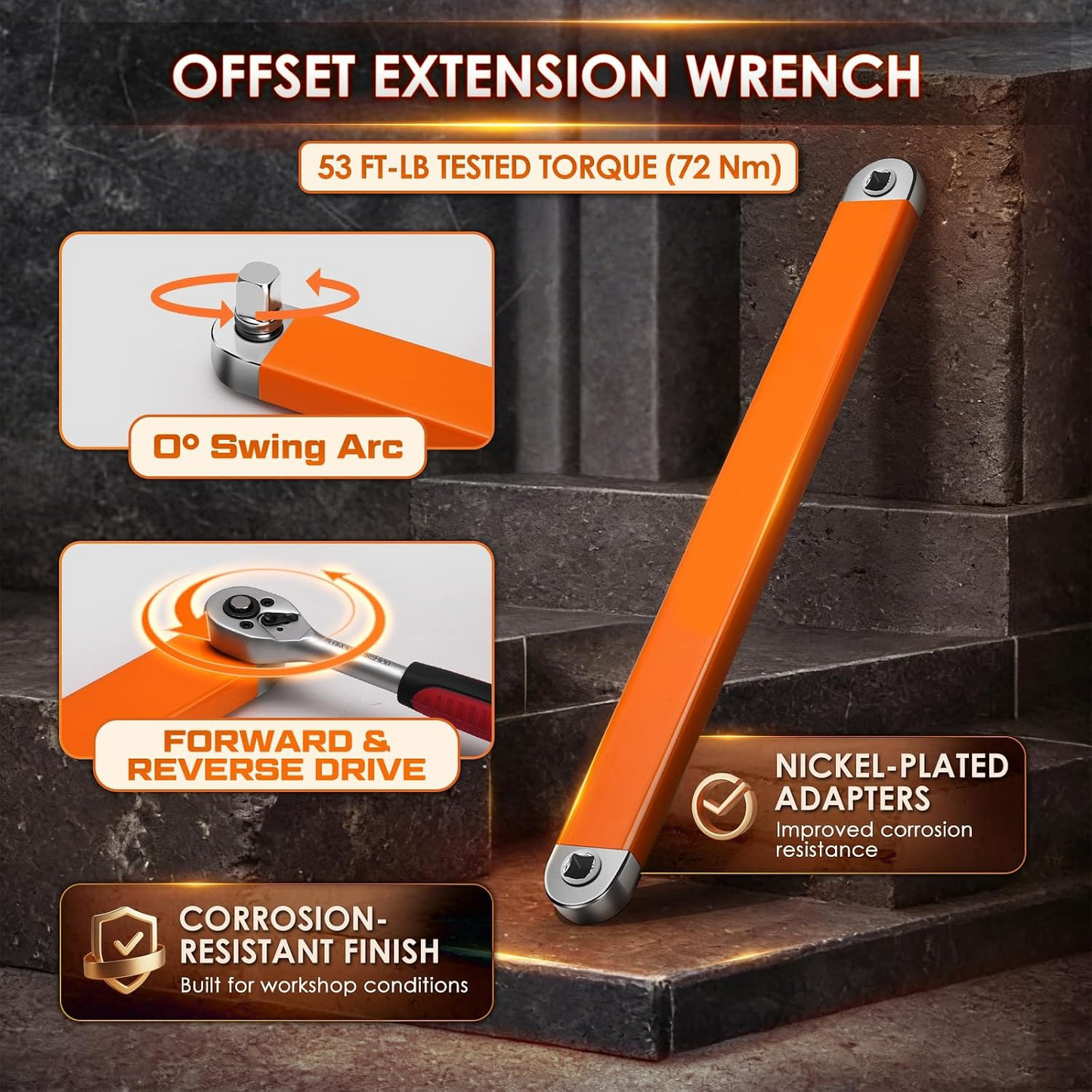🔧Offset Extension Wrench with 4 Adapters