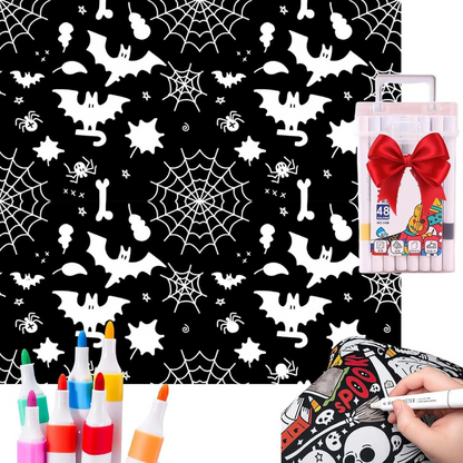 👻Halloween DIY Coloring Blanket with Free 24 Markers🎁Perfect Gift For Family & Friends