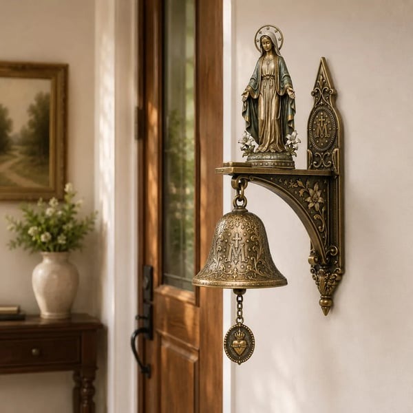 🙏 Catholic Bronze Wall Bell — Our Lady of Grace & Miraculous Medal
