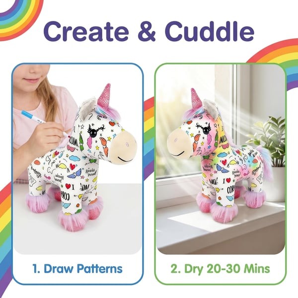 🦄 DIY Coloring Unicorn Plush — 12 Markers, Reusable & Washable