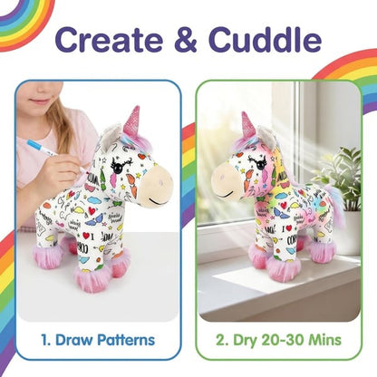 🦄 DIY Coloring Unicorn Plush — 12 Markers, Reusable & Washable