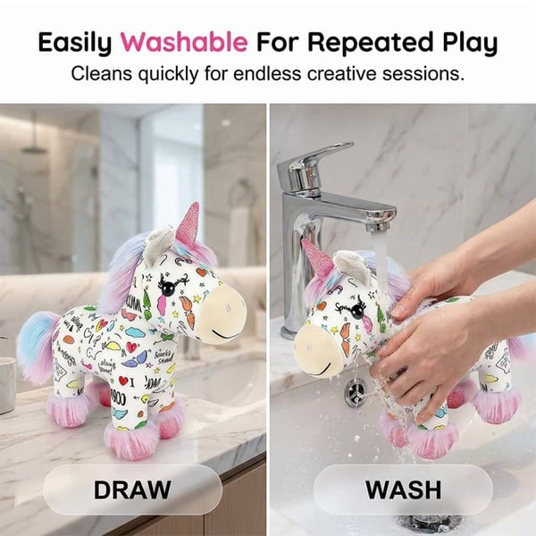🦄 DIY Coloring Unicorn Plush — 12 Markers, Reusable & Washable