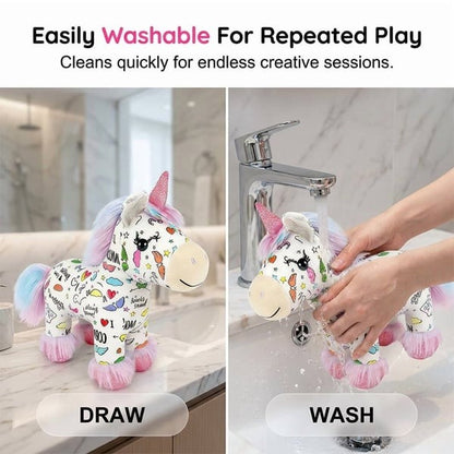 🦄 DIY Coloring Unicorn Plush — 12 Markers, Reusable & Washable