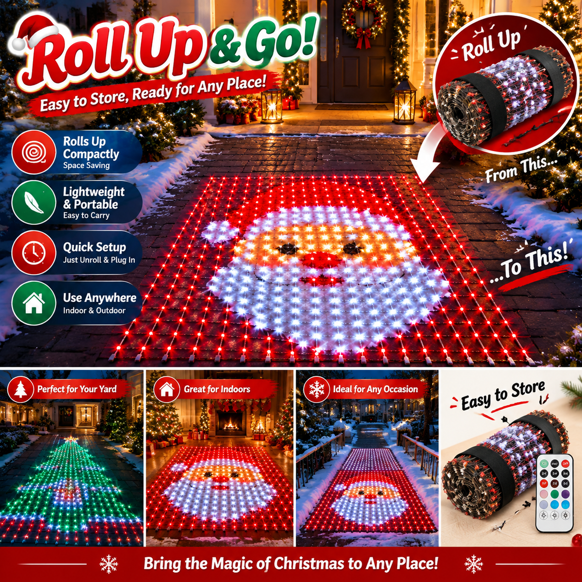 dht™⭐LED Dynamic Santa Claus Pattern Area Rug Light🎅Make The Floor More Atmospheric