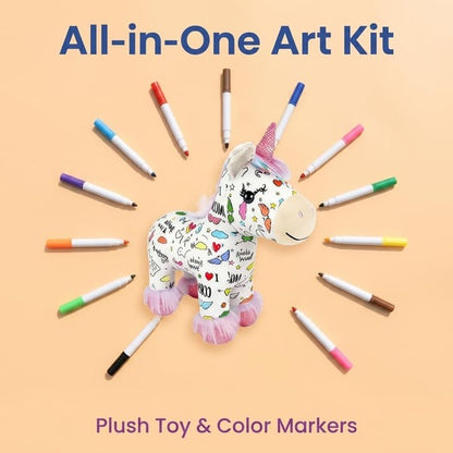 🦄 DIY Coloring Unicorn Plush — 12 Markers, Reusable & Washable