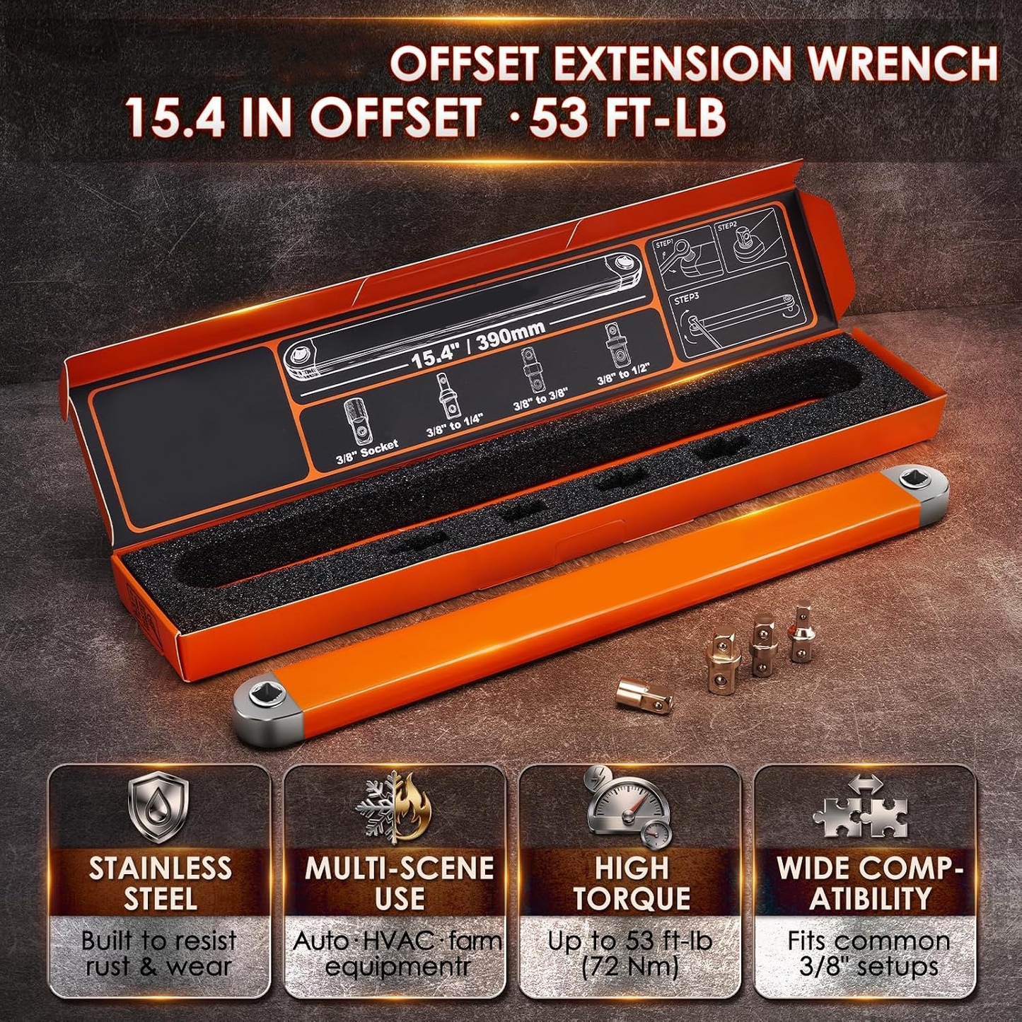 🔧Offset Extension Wrench with 4 Adapters