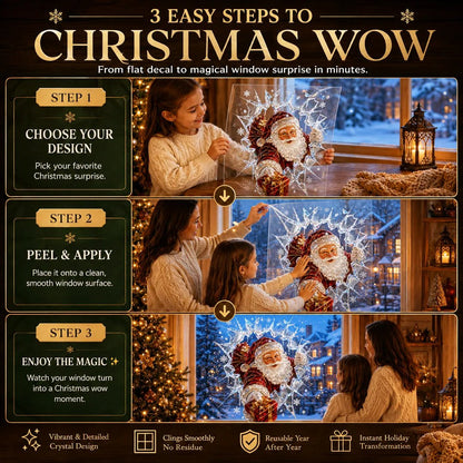 ✨🎄Crystal Christmas Break-In Window Decal — 3D Shattered-Glass Holiday Window Decoration