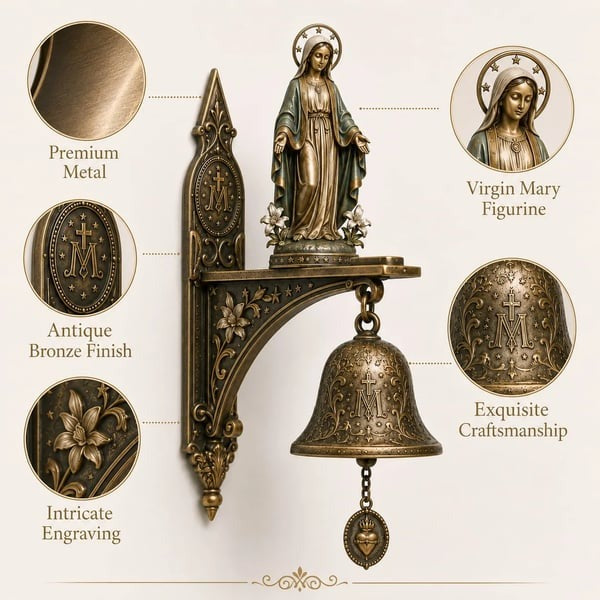 🙏 Catholic Bronze Wall Bell — Our Lady of Grace & Miraculous Medal