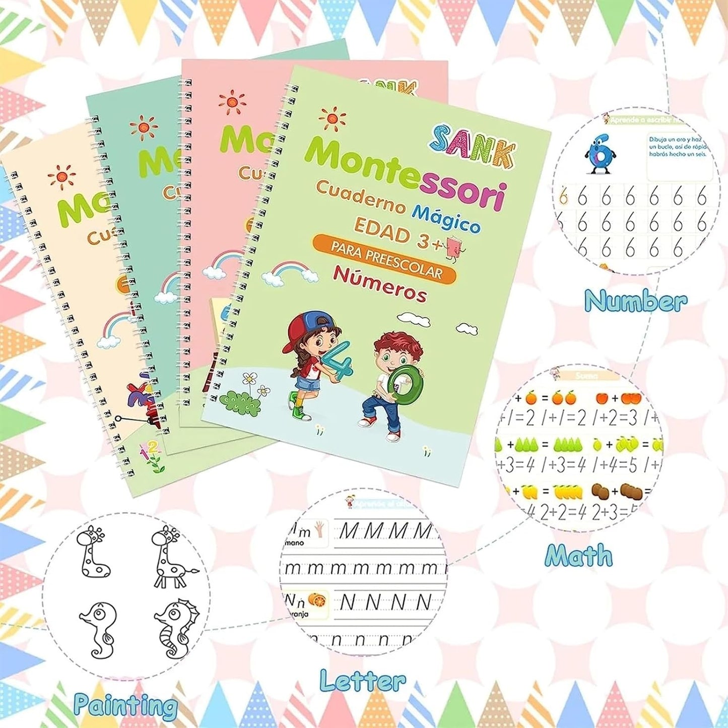4-Pack Montessori Spanish Copybook Set