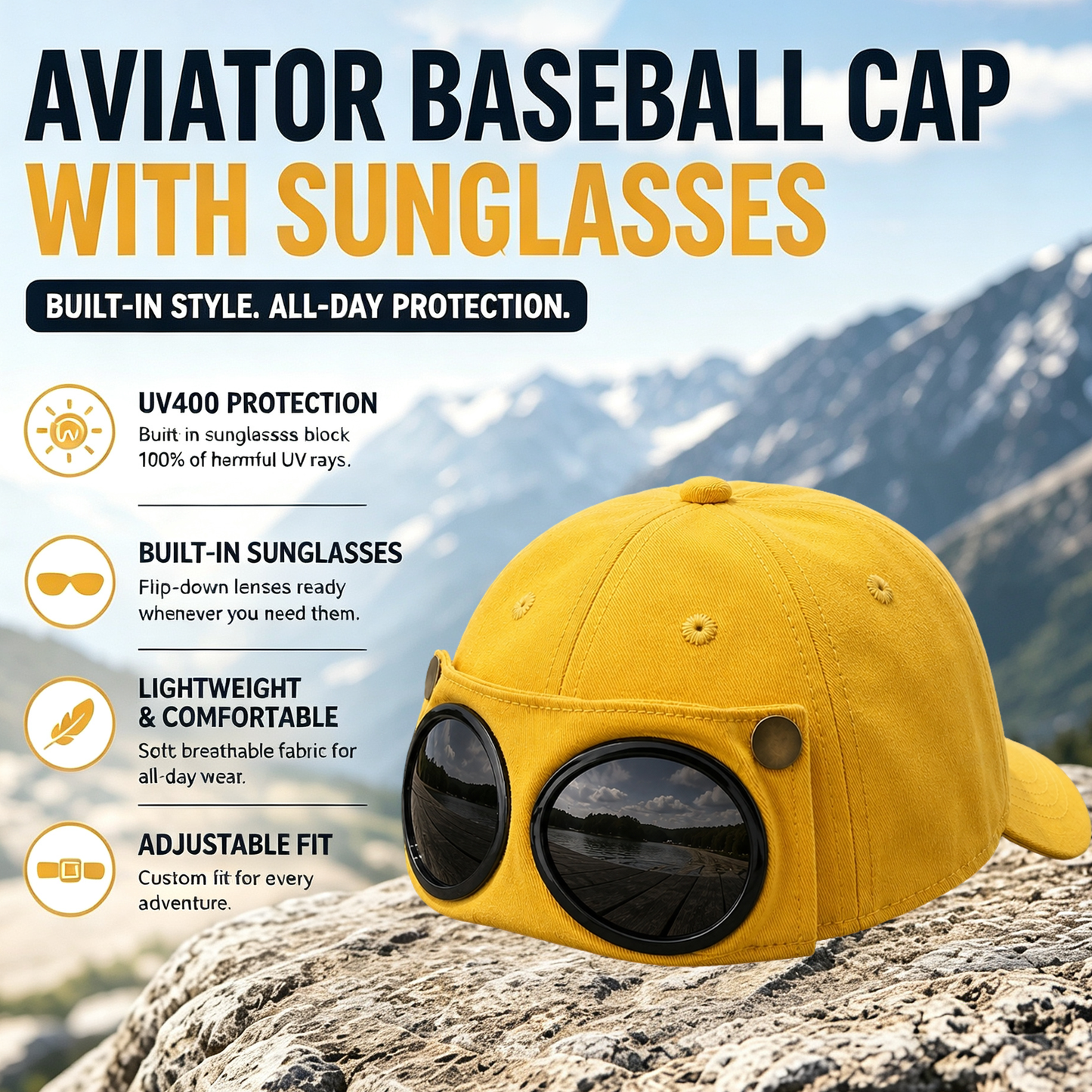 🧢 Aviator Baseball Cap With Sunglasses