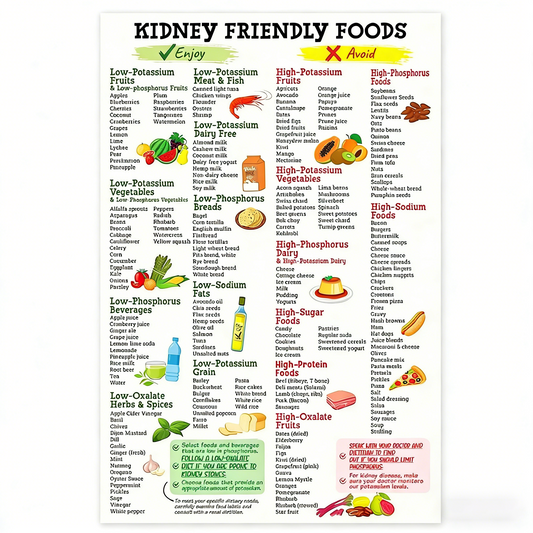 🔥🔥Kidney Health Poster: Low-Potassium Diet & Grocery Guide