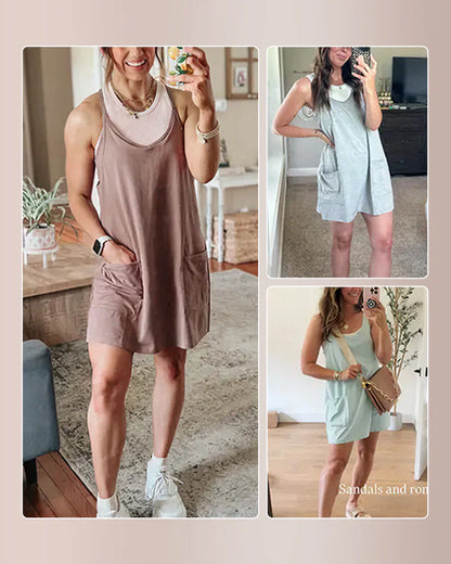 Acid Wash Romper Dress with Pockets & Hidden Shorts