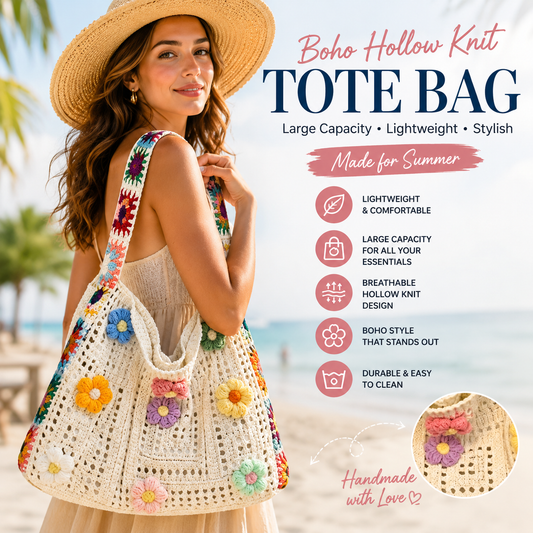Boho Hollow Knit Tote Bag