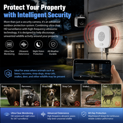 Smart surveillance camera with rat and snake deterrent functions