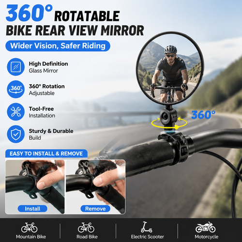 🚲Rotatable Round Bicycle Handlebar Rear View Glass Bike Mirror