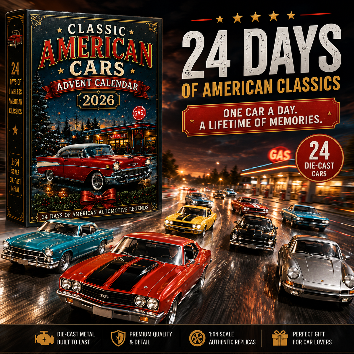 🚗High Sales 2026 Classic American Cars Advent Calendar
