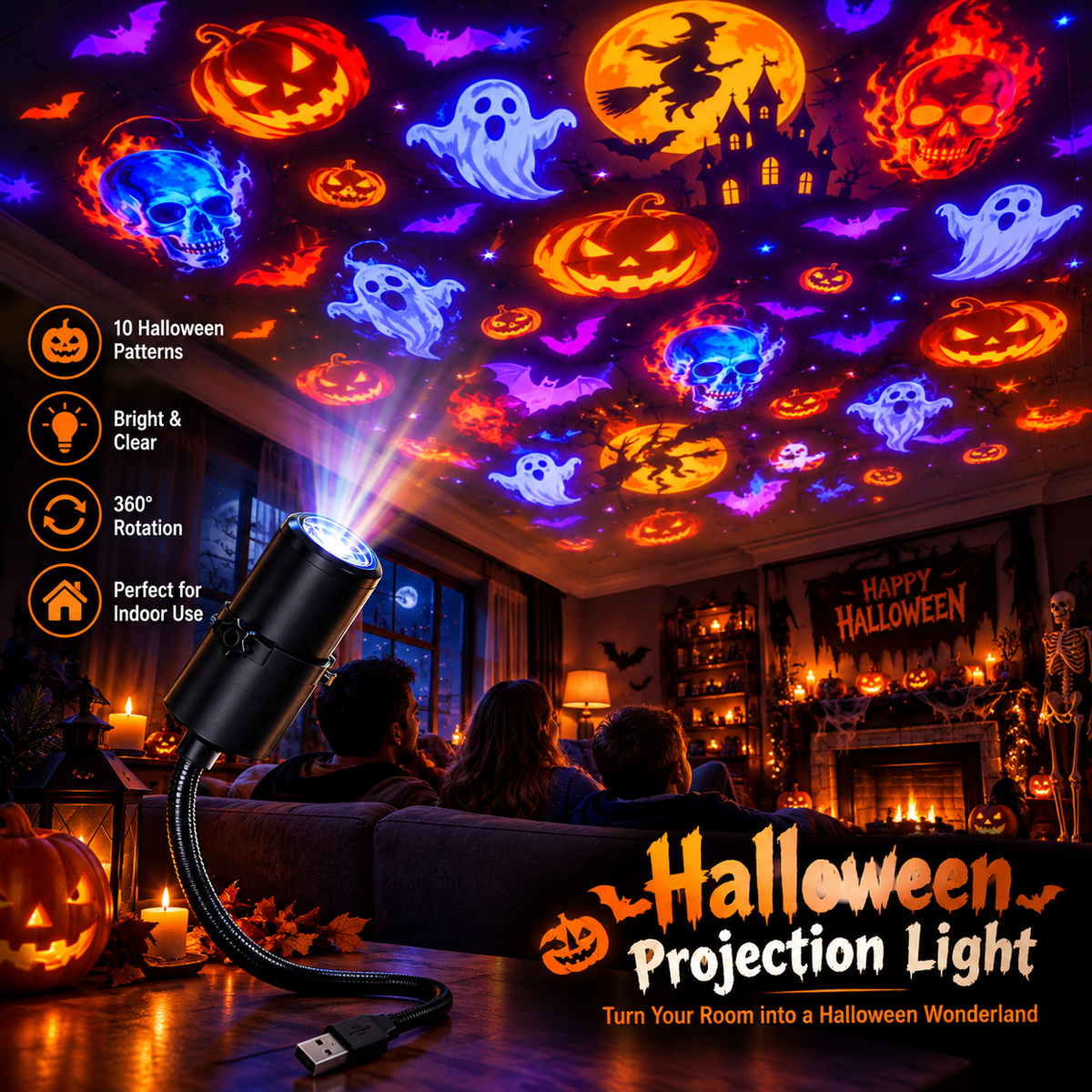 dht™⭐Plug-&-Play HD Theme Projector – 6 or 10 Festive Scenes