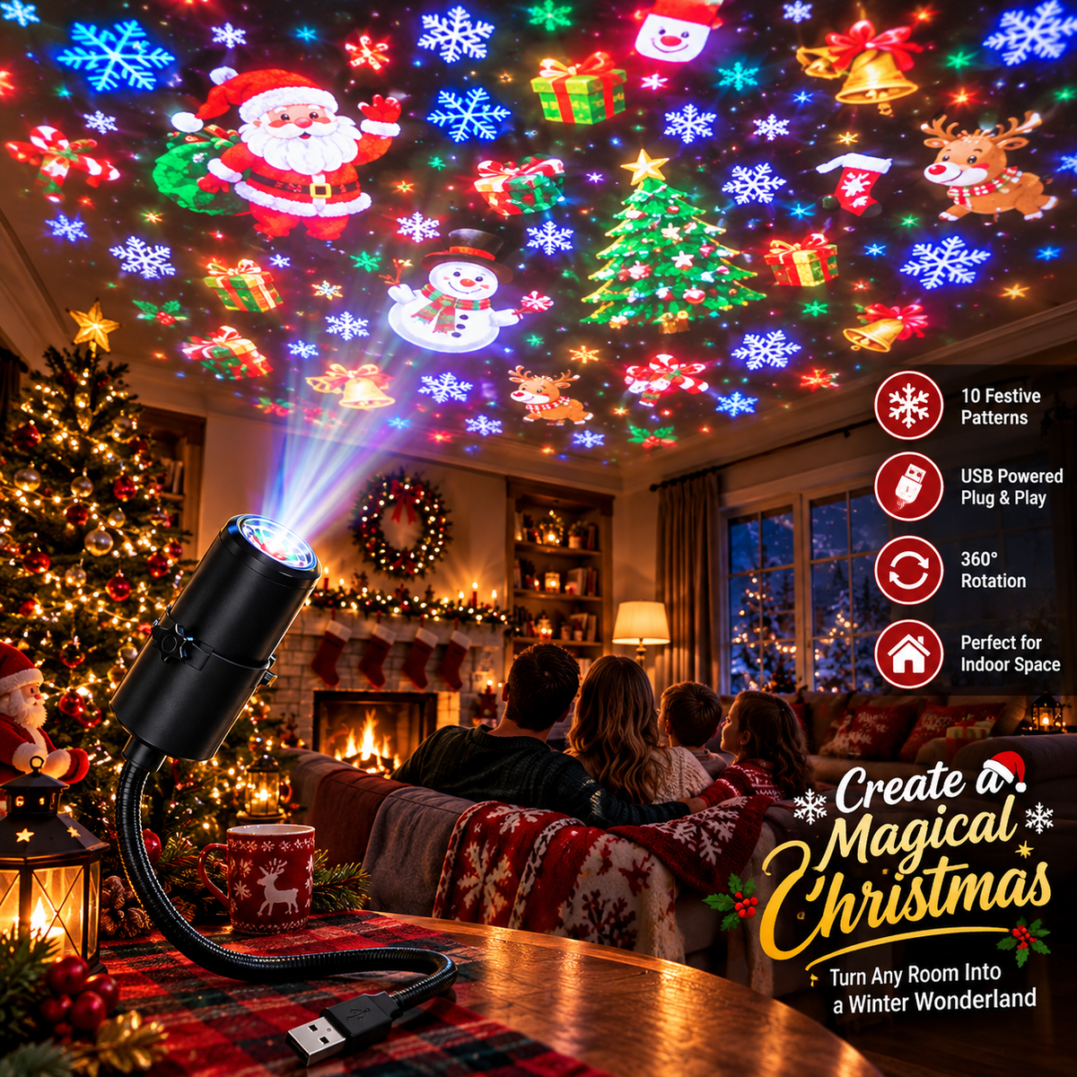 dht™⭐Plug-&-Play HD Theme Projector – 6 or 10 Festive Scenes