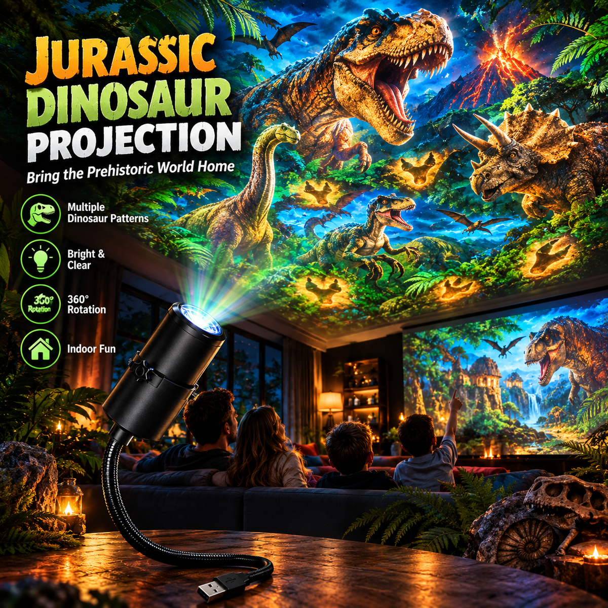 dht™⭐Plug-&-Play HD Theme Projector – 6 or 10 Festive Scenes