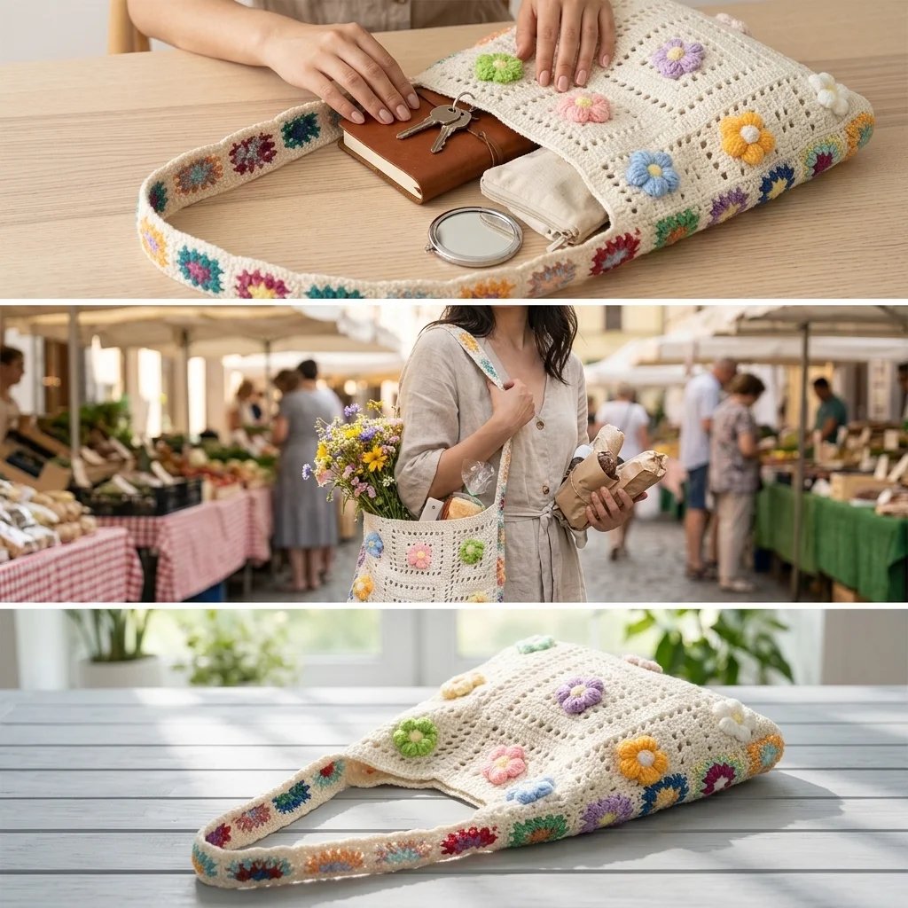 Boho Hollow Knit Tote Bag