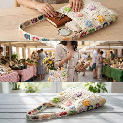 Boho Hollow Knit Tote Bag