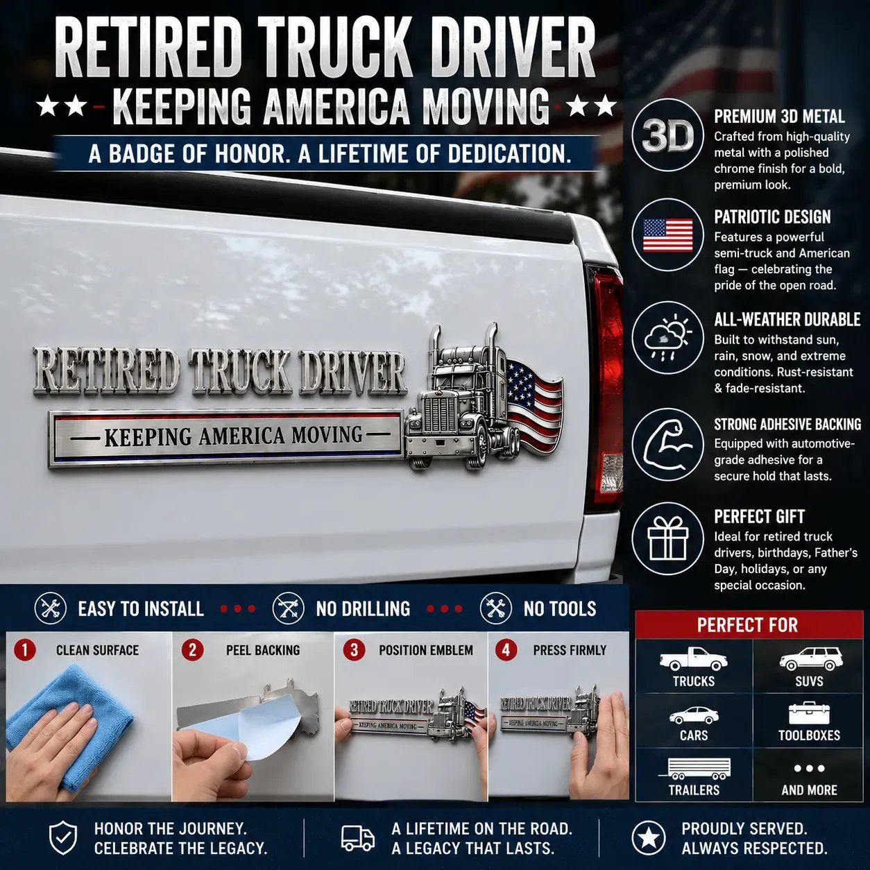 🔥Independence Day Sale🚚 Retired Truck Driver Car Emblem Badge