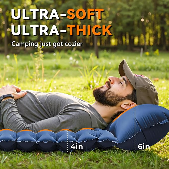 Ultralight Inflatable Sleeping Pad for Camping with Pillow Built-in Foot Pump