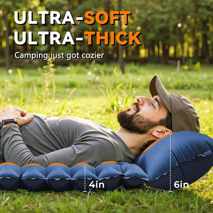 Ultralight Inflatable Sleeping Pad for Camping with Pillow Built-in Foot Pump