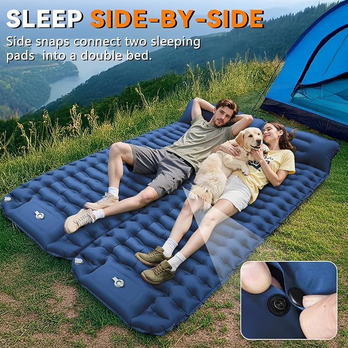 Ultralight Inflatable Sleeping Pad for Camping with Pillow Built-in Foot Pump