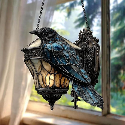 Faux Stained Glass Gothic Raven Lantern