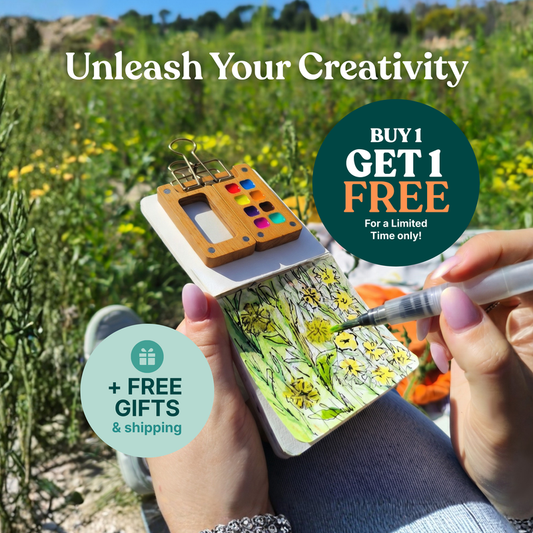 Complete Mini Watercolor Kit – 12 Vibrant Colors Portable Painting Set with Brush, Wooden Palette & Sketchbook