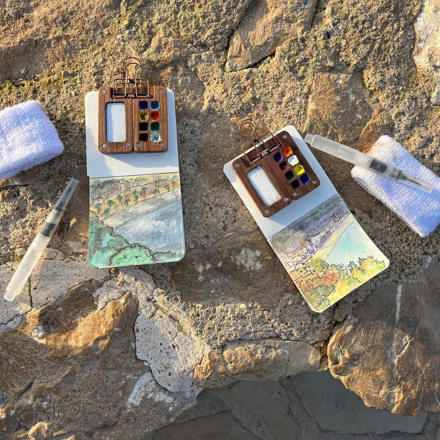 Complete Mini Watercolor Kit – 12 Vibrant Colors Portable Painting Set with Brush, Wooden Palette & Sketchbook