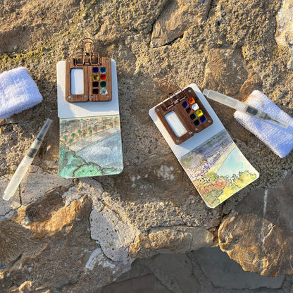 Complete Mini Watercolor Kit – 12 Vibrant Colors Portable Painting Set with Brush, Wooden Palette & Sketchbook