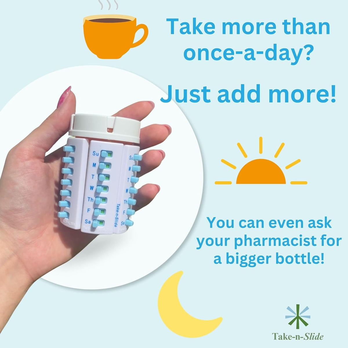 Take‑n‑Slide Medication Tracker Reusable for 12 + Refills