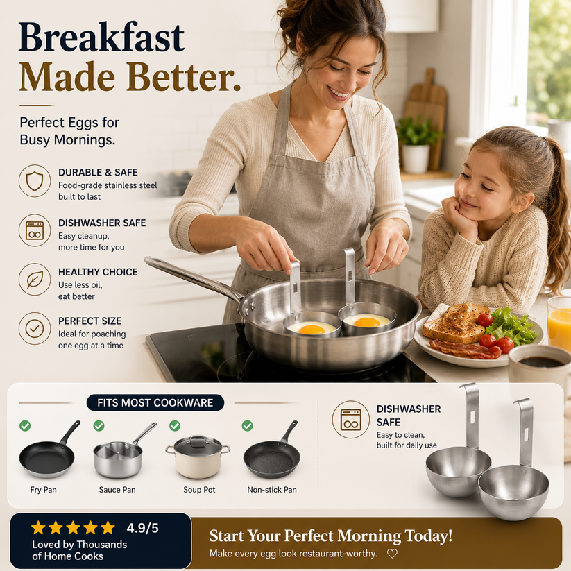 🍳 Stainless Steel Egg Poacher Cup – Hanging Pan Egg Cooker for Perfect Round Eggs