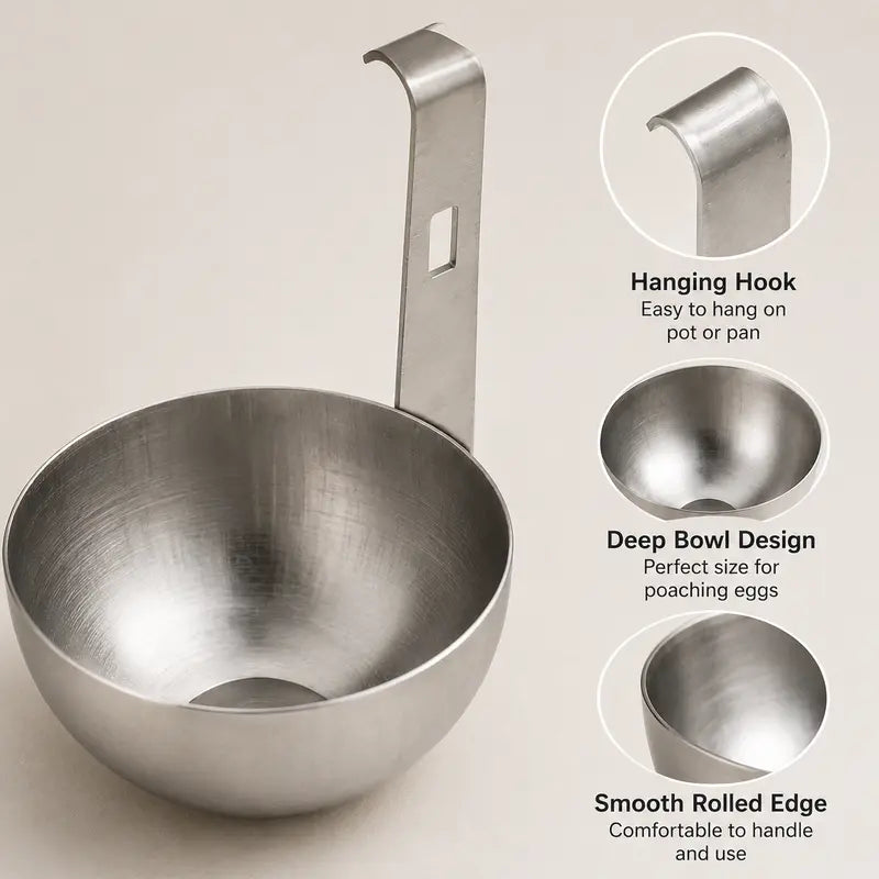 🍳 Stainless Steel Egg Poacher Cup – Hanging Pan Egg Cooker for Perfect Round Eggs