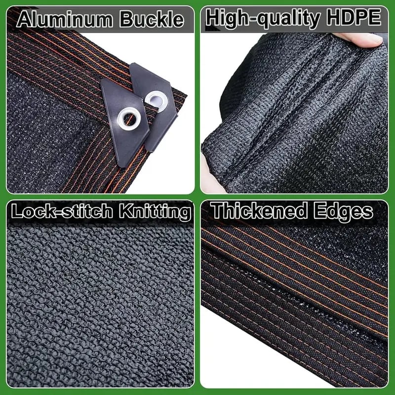 ⛅ Black 90% Blackout Fabric, UV Protection Shade Net with Reinforced Rivets