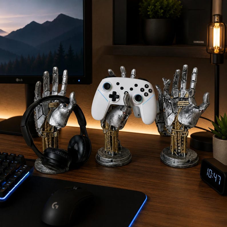Cyberpunk Gaming Robot Hand  Controller Holder