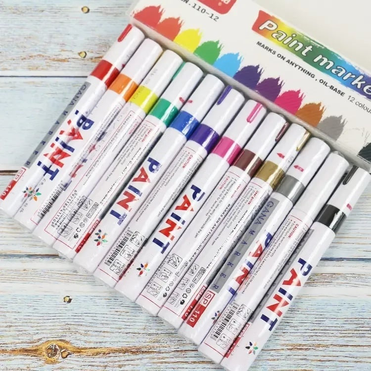 🎨 Oil-Based Paint Marker Pen | Waterproof & Quick-Dry | Tires, Shoes, Glass, Metal & More | 12 Colors