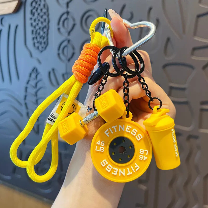 💪Fitness Keychain Set – Dumbbell, Kettlebell & Weight Plate Pendant