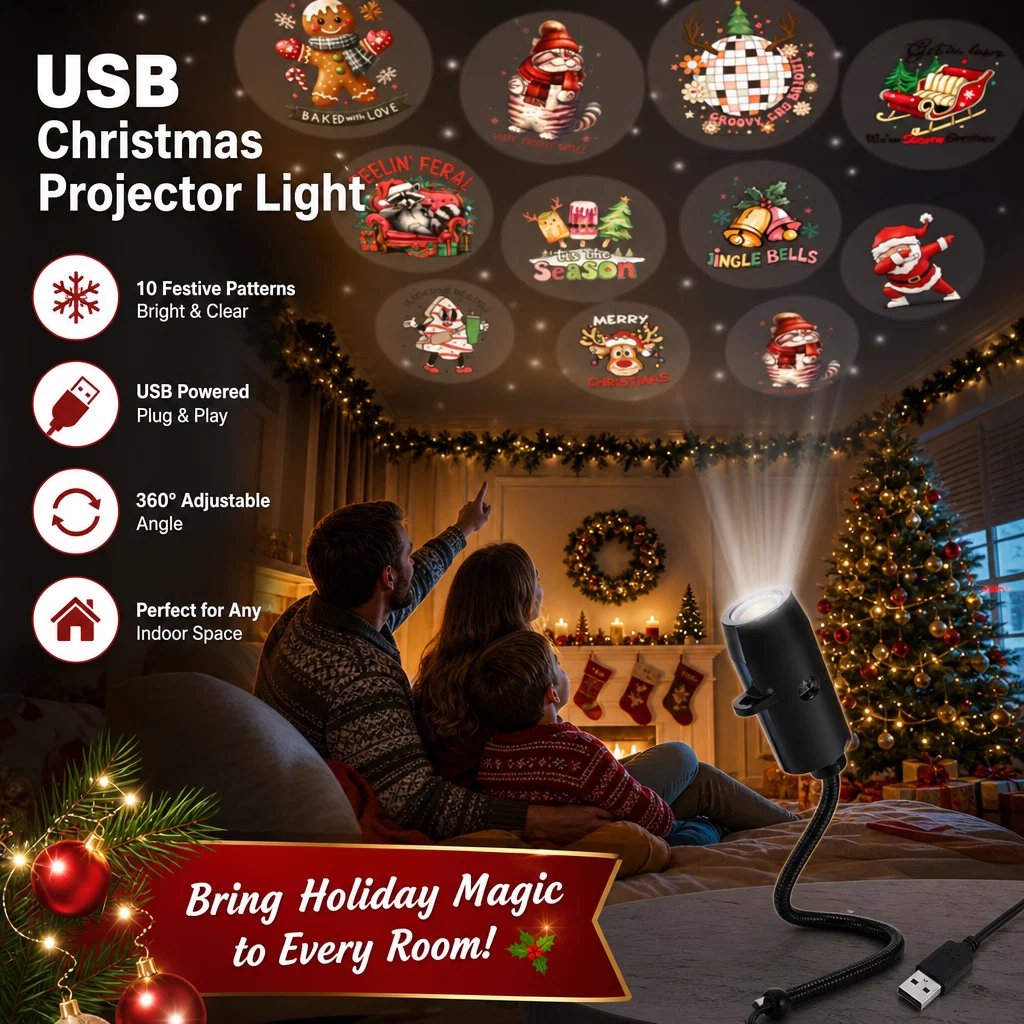 🎃🎄 Plug-&-Play HD Christmas Projector – 6 or 10 Festive Scenes