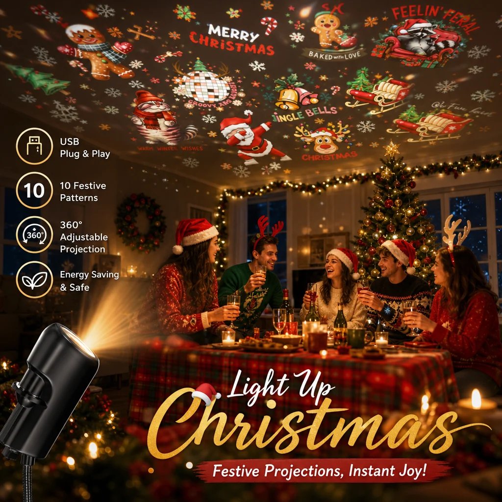 🎃🎄 Plug-&-Play HD Christmas Projector – 6 or 10 Festive Scenes