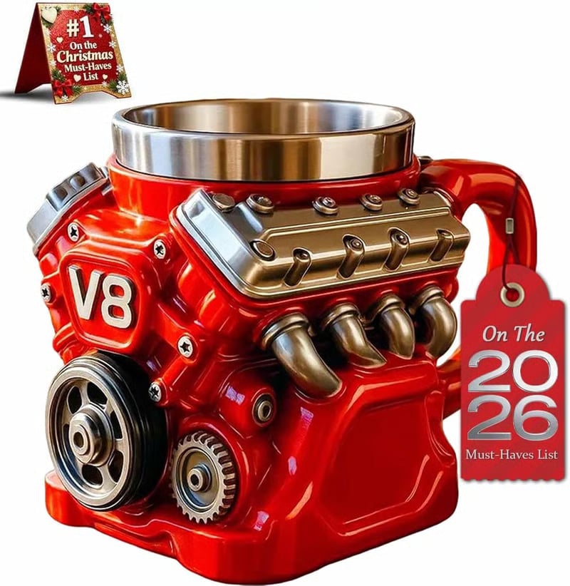 🌟Engine-themed coffee mug, realistic V8 engine stainless steel mug