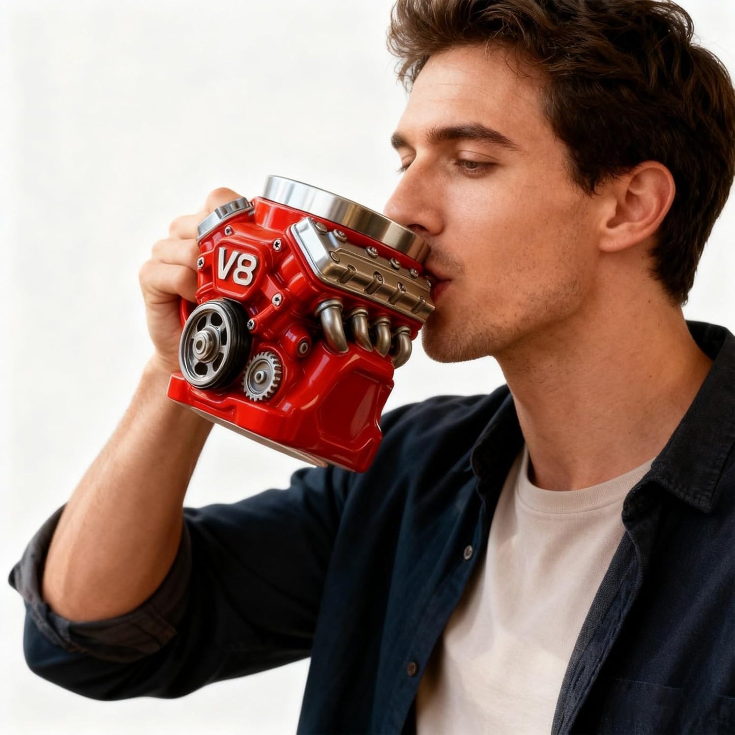 🌟Engine-themed coffee mug, realistic V8 engine stainless steel mug