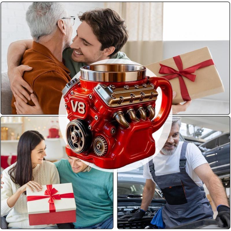🌟Engine-themed coffee mug, realistic V8 engine stainless steel mug