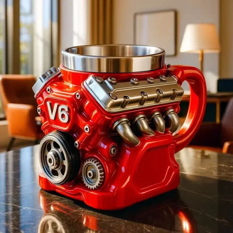 🌟Engine-themed coffee mug, realistic V8 engine stainless steel mug