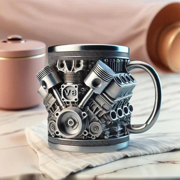🌟Engine-themed coffee mug, realistic V8 engine stainless steel mug
