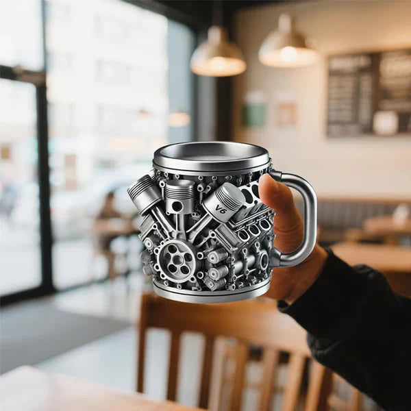 🌟Engine-themed coffee mug, realistic V8 engine stainless steel mug
